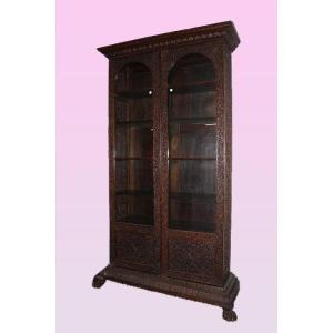 Grande libreria Indiana della seconda metà del 1800 in legno esotico