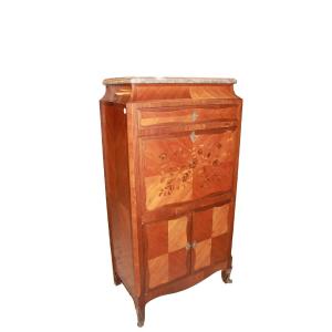 Secretaire Francese Stile Luigi XV del 1800 con ricchi intarsi a motivo floreale