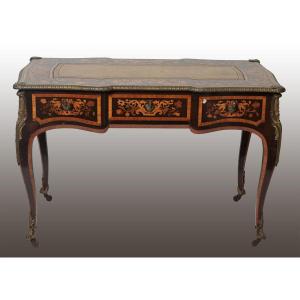 Scrivaniola francese della prima metà 1800 in palissandro, bois de rose, bois de violette e int