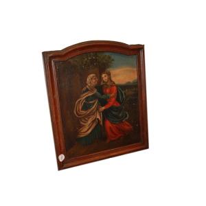 Olio si tela francese di fine 1700 Raffigurante Madonna con Sant'Anna