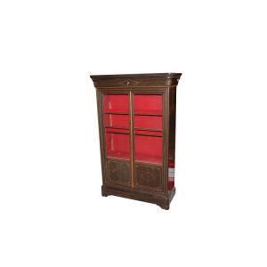 Vetrina libreria francese della seconda metà 1800, stile Carlo X, in legno di Ebano