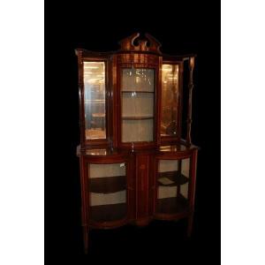 Cabinet Vetrina inglese della seconda metà del 1800, stile Vittoriano, in legno di mogano