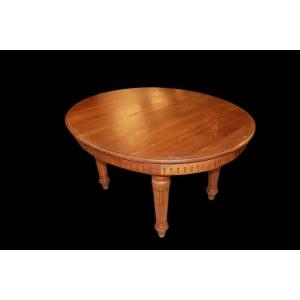 Tavolo francese ovale allungabile di fine 1800, stile Luigi XVI, in legno di noce