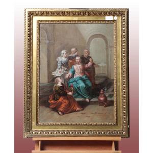 Olio su tela raffigurante Gesù tra le donne. Provenienza: Francia Epoca: fine 800
