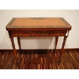 Tavolino da gioco inglese della prima metà del 1800 stile Sheraton, in legno Satinwood