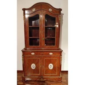 Splendida vetrina francese, doppio corpo della prima metà del 1800 in bois de rose