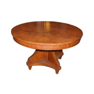 Tavolo allungabile Austriaco della prima metà del 1800, stile Impero, in legno di maples
