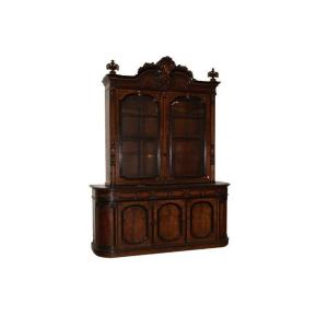 Grande credenza doppio corpo francese della prima metà del 1800, stile Luigi Filippo, in legno 
