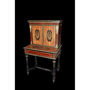 Cabinet credenzino francese di metà 1800, stile Luigi XVI, in radica maples e ebano riccamente 