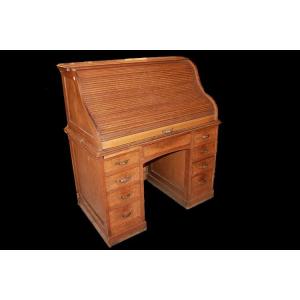 Scrivania a rullo americana di inizio 1900, in legno di rovere