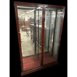 Vetrina mobile bacheca inglese di fine 1800 stile Vittoriano in legno di mogano