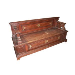 Grande cassapanca con alzata italia settentrionale di inizio 1800 in legno di noce con ricchi m