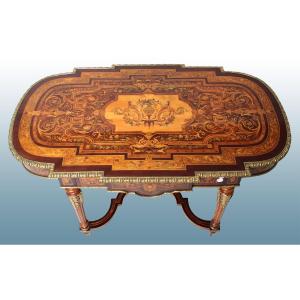 Spettacolare tavolo da centro rettangolare francese con angoli arrotondati, di metà 1800, stile