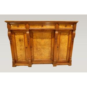 Credenza Nord Europa di metà 1800, stile Luigi Filippo, in noce e radica di noce