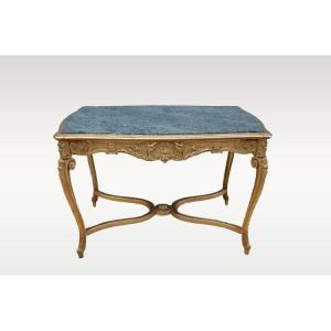 Tavolo da salotto francese della seconda metà del 1800, stile Luigi XV, in legno dorato foglia 