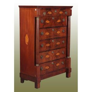 Empire chest of drawers with six drawers, in mahogany feather with Dutch inlays from the first 