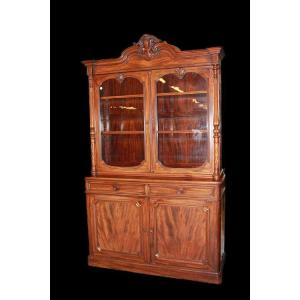 Grande credenza francese di metà 1800, stile Luigi Filippo, in legno di mogano e piuma di mogan