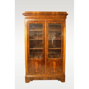 Libreria vetrina a 2 ante, francese della prima metà del 1800, stile Direttorio in legno di noc