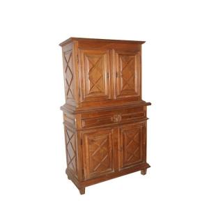 Bellissima credenza francese doppio corpo, della seconda metà 1700, stile Rustico in legno di n