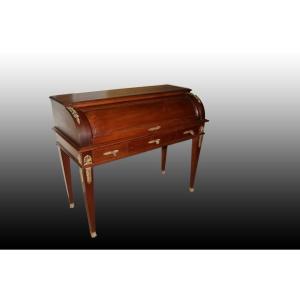 Bellissimo ed elegante scrittoio a rullo francese di metà 1800, stile Impero, in pregiatissimo 