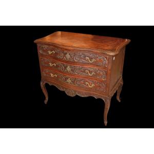 Piccolo cassettone francese a 3 cassetti, stile Provenzale, di metà 1800 in legno di noce