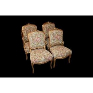 Salotto francese di metà 1800, stile Luigi XV, in legno dorato foglia oro