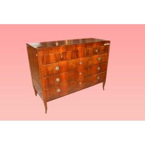 Splendido cassettone italiano di fine 1700 inizio 1800, stile Transizione, in legno lastronato 
