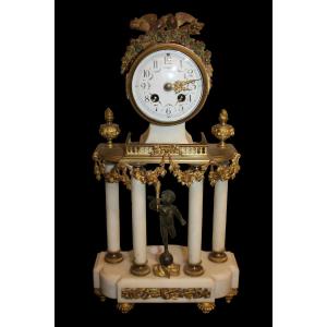 Orologio da camino in marmo e bronzo dorato, Francia, fine XIX secolo