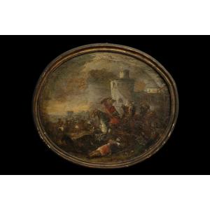 Olio su tela raffigurante scena di battaglia - Francia - XVII secolo