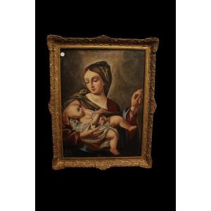 Olio su tela Raffigurante Madonna con Bambino Francese del 1800