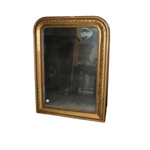 Specchiera dorata francese rettangolare con con angoli superiori