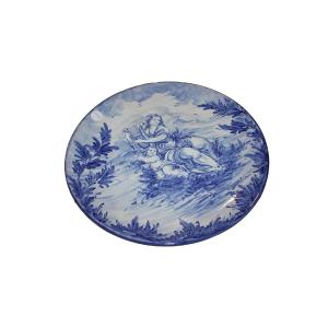 Piatto italiano in ceramica blu e bianco – Inizio ’900, scena con putto e dama con lira