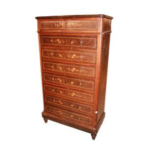 Settimino Francese di fine 1800 Riccamente Intarsiato Carlo X