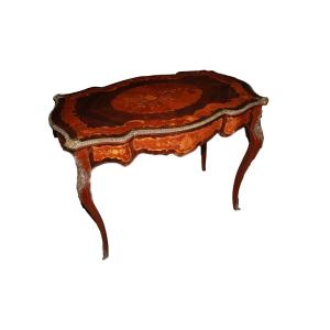 Tavolo Scrittoio Francese Stile Luigi XV Intarsiato XIX secolo