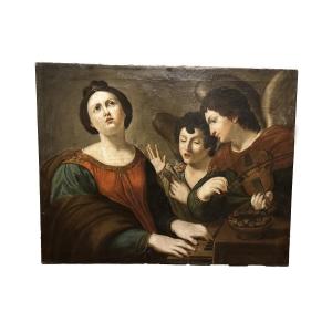 Olio su tela del XVII secolo raffigurante Santa Cecilia, patrona della musica