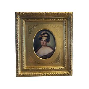 Dipinto su Miniatura Dama XIX secolo con Cornice Dorata | Arte Antica