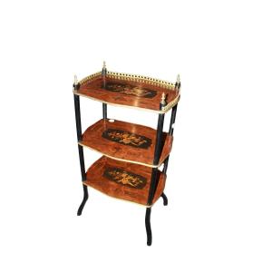 Etagere francese stile Napoleone III riccamente intarsiata