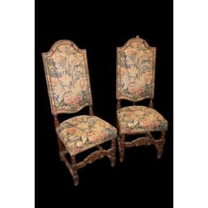 Set di 4 sedie stile Rinascimento – Legno di noce, imbottitura in gobelin