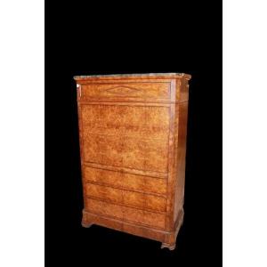 Secretaire Francese del 1800 Stile Impero In Radica di Olmo con Marmo Nero