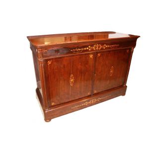 Servante Credenza Francese Stile Carlo X in Palissandro Intarsiata