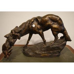 Lupa con cucciolo in bocca scultura firmata Thomas François Cartier
