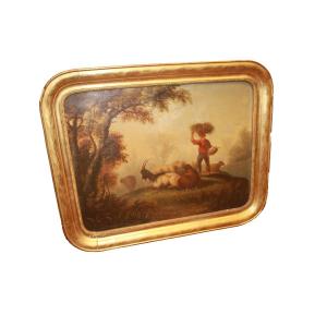 Scena pastorale e bucolica Olio su tela, XVIII secolo