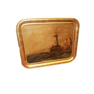 Paesaggio marino con faro – Olio su tela, XVIII secolo