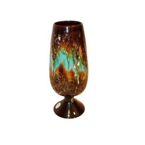 Vaso Calice in Vetro di Murano con Colature Policrome e Sfumature Turchesi