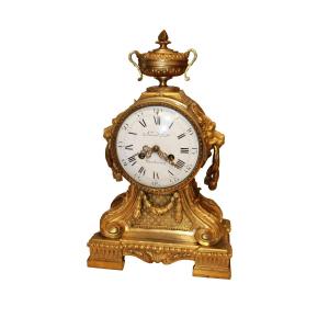 Raffinato orologio da camino francese in bronzo dorato al mercurio