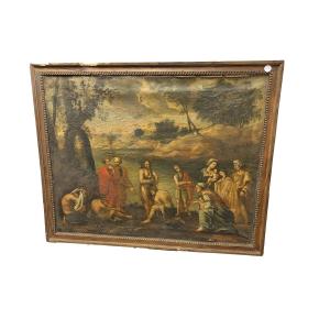 Predicazione di San Giovanni Battista – Olio su tela antico, in cornice d'epoca