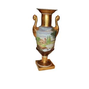 "Vaso a balaustro in porcellana dipinta e dorata con anse a sfinge alata" – Stile Impero, Vecch