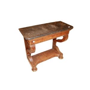 Consolle Impero del XIX secolo in mogano con piano in marmo nero, metà 1800