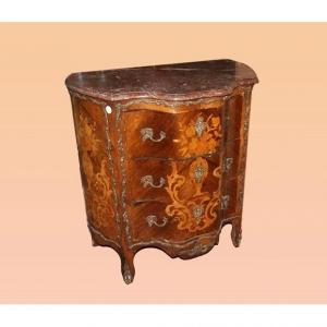 Commode Française De Style Louis XV Marquetée Des Années 1800 Palissandre Bronzes Marbre