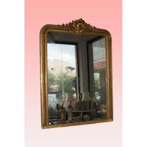 Grand Miroir Français De Style Louis XVI Des Années 1800 Avec Chaperon Et Moulures